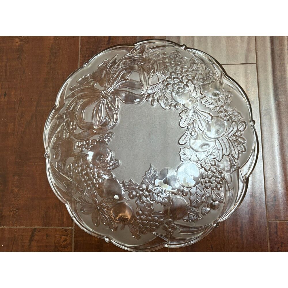 VTG Sali Indonesia Fruitella 15” Glass Holiday Platter Wreath Serving Tray Box - Picture 3 of 8